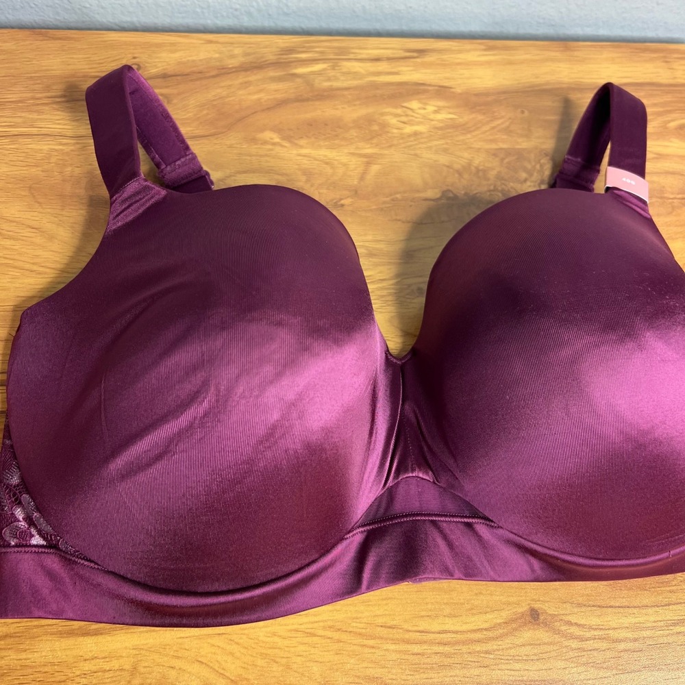 Cacique Lightly Lined Balconette Bra Sz 40G Satin Lace Trim Underwire Plum NEW - Picture 4 of 10